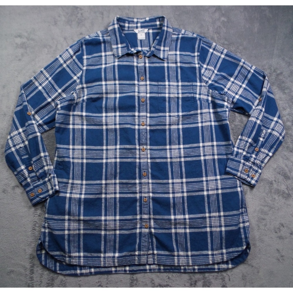 Duluth Shirt Womens Size XL Blue Button Up Artisan Hemp Tunic Long Sleeve Pocket